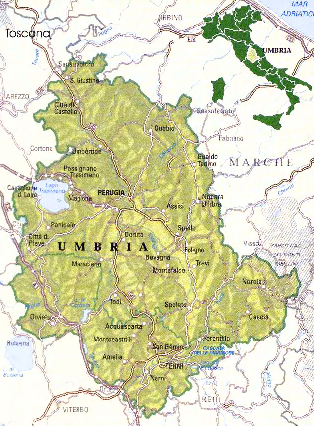 Map of Umbria, Italy